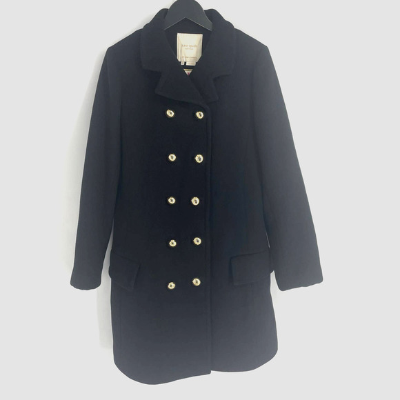 Kate Spade Black Wool Blend Double Breasted Gold-Toned Button Jacket Size 6